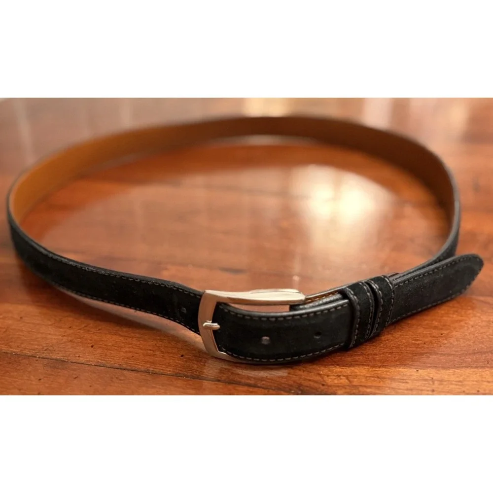 J.Hilburn Men's Black Suede Leather Dress Belt Size 39 Handcrafted USA Custom